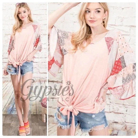 Big Bell Patchwork Sleeves Bohemian Top - Picture 6 of 9